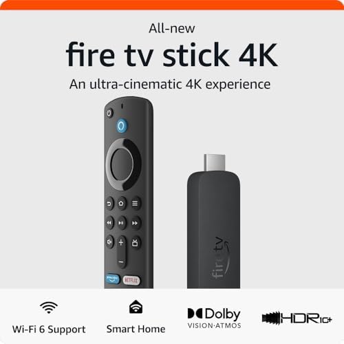 All-New LATEST and FASTEST Wifi6 Amazon Fire TV Stick 4K streaming device, includes support for Wi-Fi 6, Dolby Vision/Atmos, Live TV Media Player